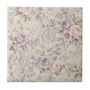 Carreau Horloge murale carrée aux roses vintage shabby chi