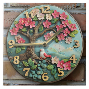 Carreau horloge murale en céramique