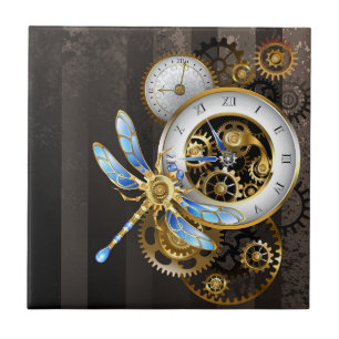 Carreau Horloge Steampunk avec libellule mécanique