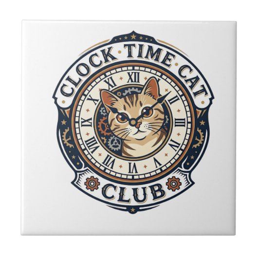 Carreau Horloge Temps Chat Chat Graphique Tee Art - Horlog (Devant)