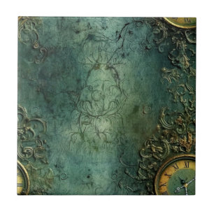 Carreau Horloge Vintage Steampunk Émeraude Foncé