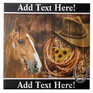 Carreau Horse Cowboy Casquette Lasso Sunflower Rustic Barq