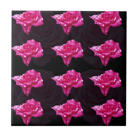 Carreau Hot Pink And Black Layer Rose Pattern, (Devant)