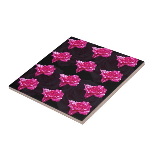 Carreau Hot Pink And Black Layer Rose Pattern, (Côté)