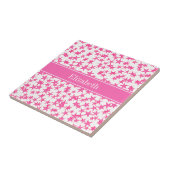 Carreau Hot Rose 2 Étoiles Blanc BG, Hot rose Nom Monogram (Côté)