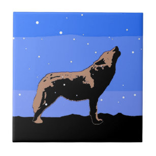 Carreau Howling Wolf en hiver - Art faunique original