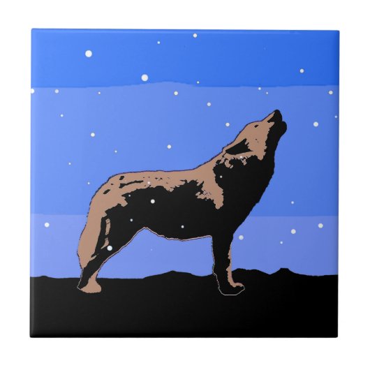 Carreau Howling Wolf en hiver - Art faunique original (Devant)