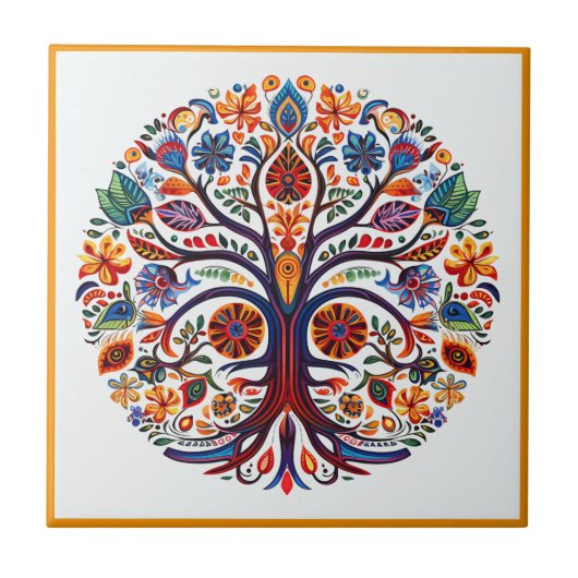 Carreau Huichol arbre de vie en céramique (Devant)