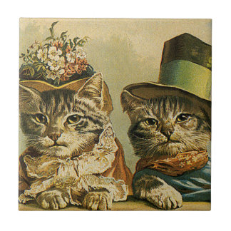 Carreau Humour vintage, Chats de mariée victorienne en Cas