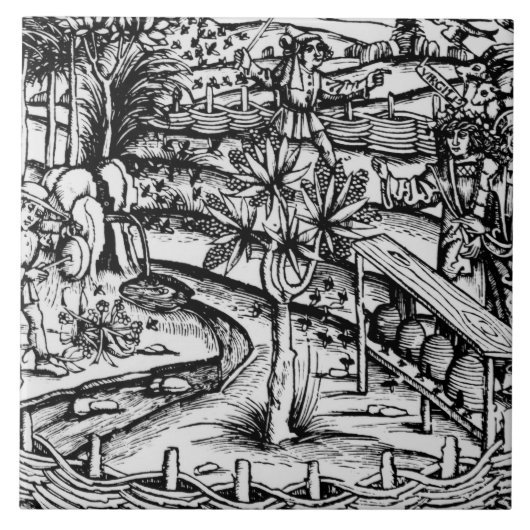 Carreau Husbandsmen heureux tendant les abeilles, (Devant)