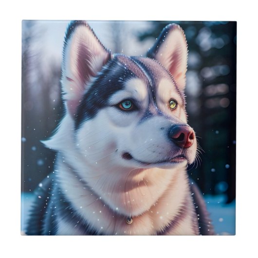 Carreau Husky Stares en hiver (Devant)