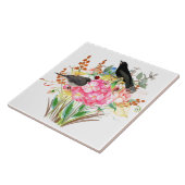 Carreau Hydrangea à l'aquarelle décorative avec oiseaux (Côté)