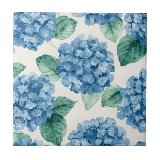 Carreau Hydrangea Bleus Aquarelle Florale Botanique Florai (Devant)