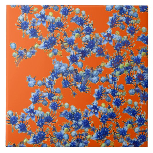 Carreau hydrangea orange et bleu (Devant)