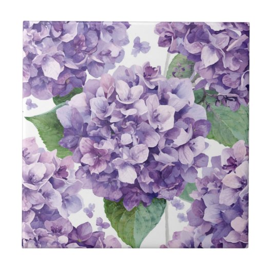 Carreau Hydrangea Violette Fleur Lavande Aquarelle (Devant)