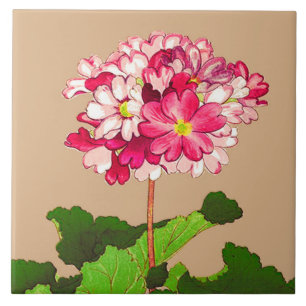 Carreau Hydrangée japonaise vintage. Rose et vert