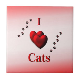 Carreau I Heart Cats Empreinte de patte Carrelage en céram