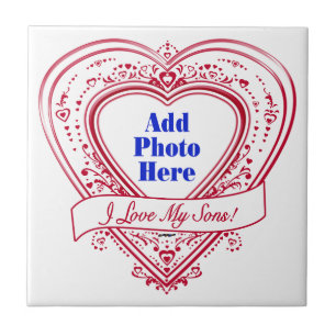 Carreau I Love My Sons ! Photo Red Hearts