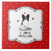 Carreau I Love Papillons (blanc & noir) Coeurs Chiens mign (Devant)