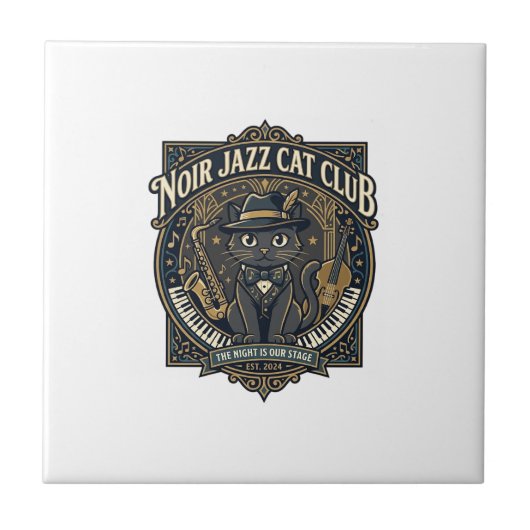 Carreau Idée cadeau pour papa chat de jazz noir - Chat de  (Devant)