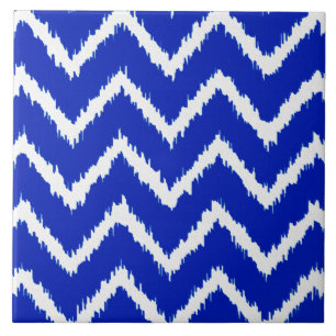 Carreau Ikat Chevrons - Cobalt bleu et blanc