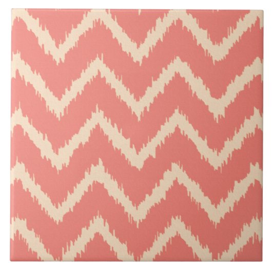 Carreau Ikat Chevrons - Corail orange et pêche (Devant)