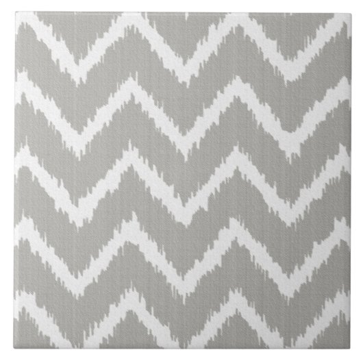 Carreau Ikat Chevrons - gris argent et blanc (Devant)