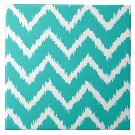 Carreau Ikat Chevrons - Turquoise et blanc (Devant)
