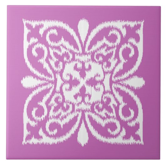 Carreau Ikat damask motif - orchidée et blanc (Devant)