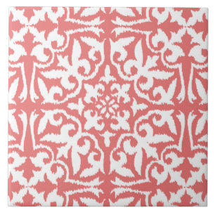 Carreau Ikat damask pattern - Coral rose et blanc