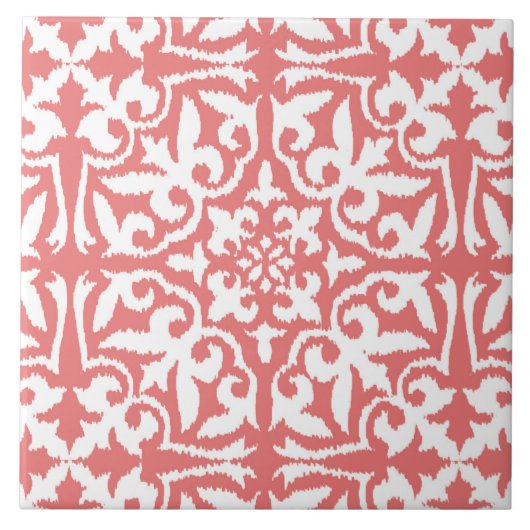 Carreau Ikat damask pattern - Coral rose et blanc (Devant)