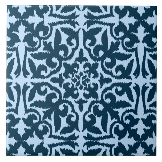 Carreau Ikat damask pattern - Indigo foncé et bleu clair (Devant)