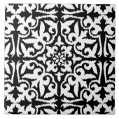 Carreau Ikat damask pattern - noir et blanc (Devant)