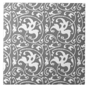 Carreau Ikat Floral Damask - gris / gris / blanc