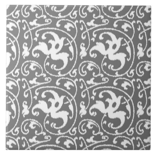 Carreau Ikat Floral Damask - gris / gris / blanc (Devant)