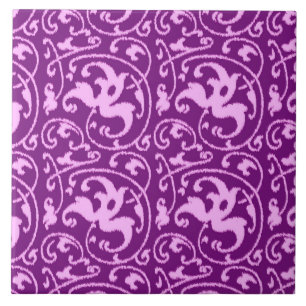 Carreau Ikat Floral Damask - Orchidée et violet