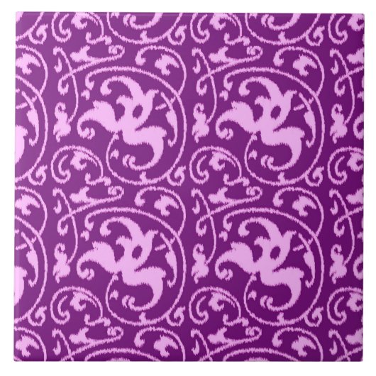 Carreau Ikat Floral Damask - Orchidée et violet (Devant)
