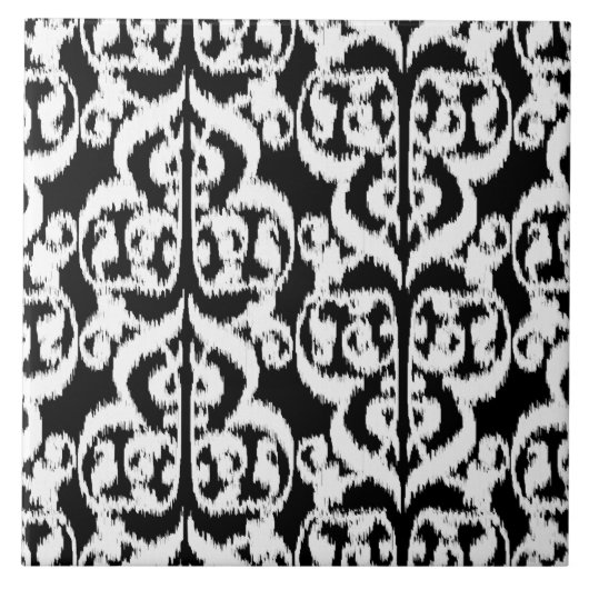 Carreau Ikat Moorish Damask - blanc et noir (Devant)