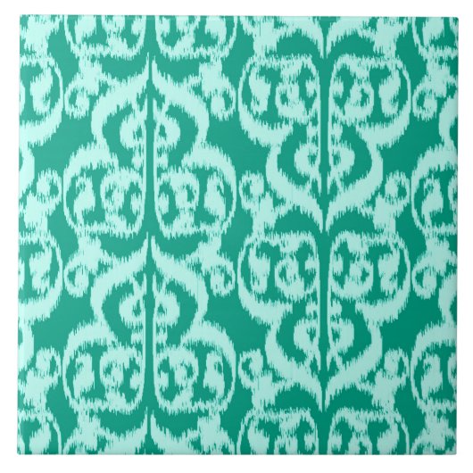 Carreau Ikat Moorish Damask - paon et aqua (Devant)