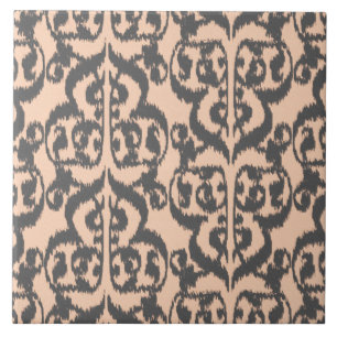 Carreau Ikat Moorish Damask - pêche et gris charbon