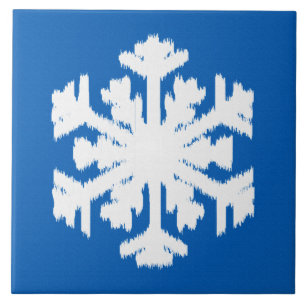 Carreau Ikat Snowflake - Cobalt bleu et blanc