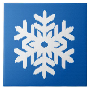 Carreau Ikat Snowflake - Cobalt bleu et blanc