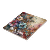 Carreau Il Est Ressuscité Écriture Florale Aquarelle Croix (Côté)