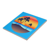 Carreau Île tropicale au coucher du soleil avec palmiers (Côté)