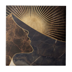 Carreau Illusion de femme d'or avec le soleil et le marbre