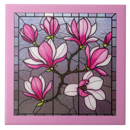 Carreau Illusion de verre tendu rose Magnolias (Devant)