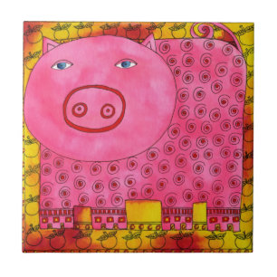 Carreau Illustration aquarelle de cochon à motifs