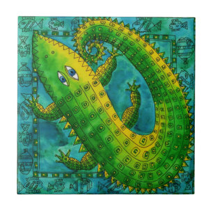 Carreau Illustration aquarelle de crocodile à motifs