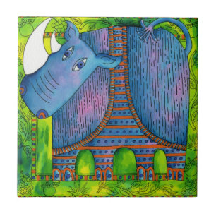 Carreau Illustration aquarelle de rhinocéros à motifs