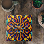 Carreau Illustration Art Déco Floral Bleu Rétro<br><div class="desc">Ce design magnifique et complexe présente un motif fleuri aux couleurs vives et aux détails complexes. Si la fleur elle-même est la pièce maîtresse du design, c'est un style art déco avec des formes géométriques courbées, des couleurs vives et des détails complexes. Le haut niveau de détail et de symétrie...</div>